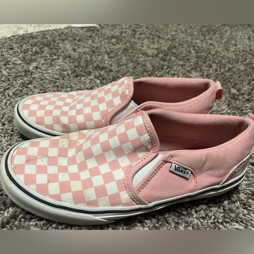 Pink and white checkered Vans